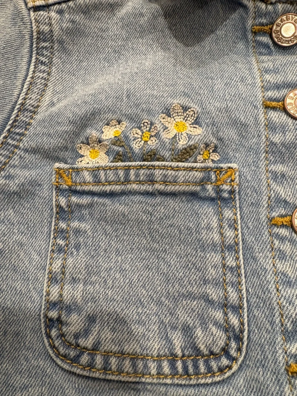 GAP Light Blue Denim Jacket with Yellow Daisy Details